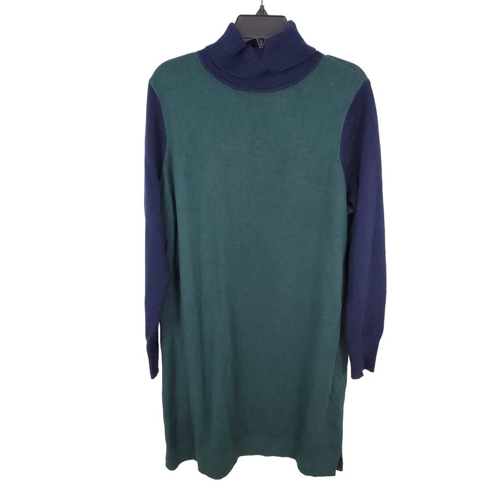 NWT Boden Green and Navy Sweater Dress Turtleneck 14